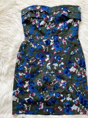Rachel Roy Strapless Olive Floral Sheath Dress Size 6